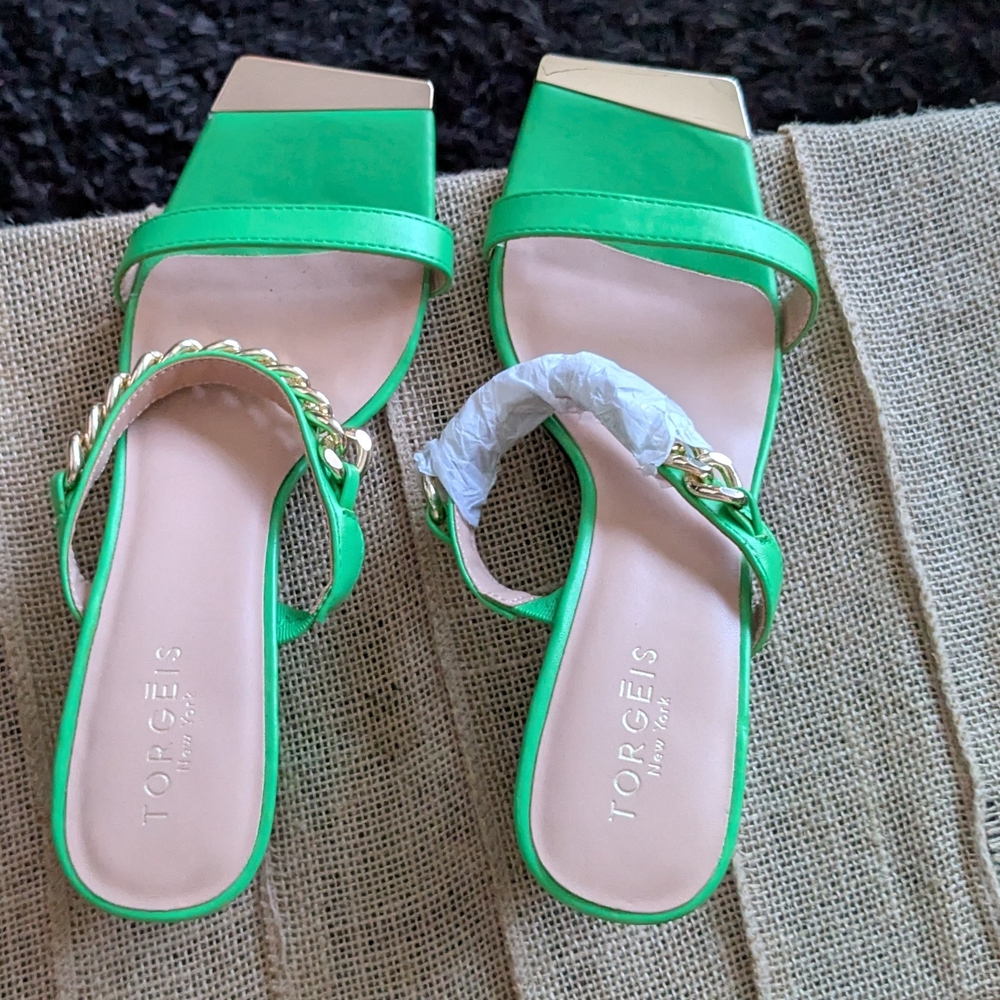 😍Torgeis Green Chain-Strap Square-Toe Sandals